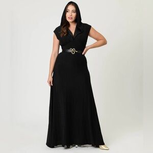Unique Vintage Black Shimmer Hooded Maxi Dress